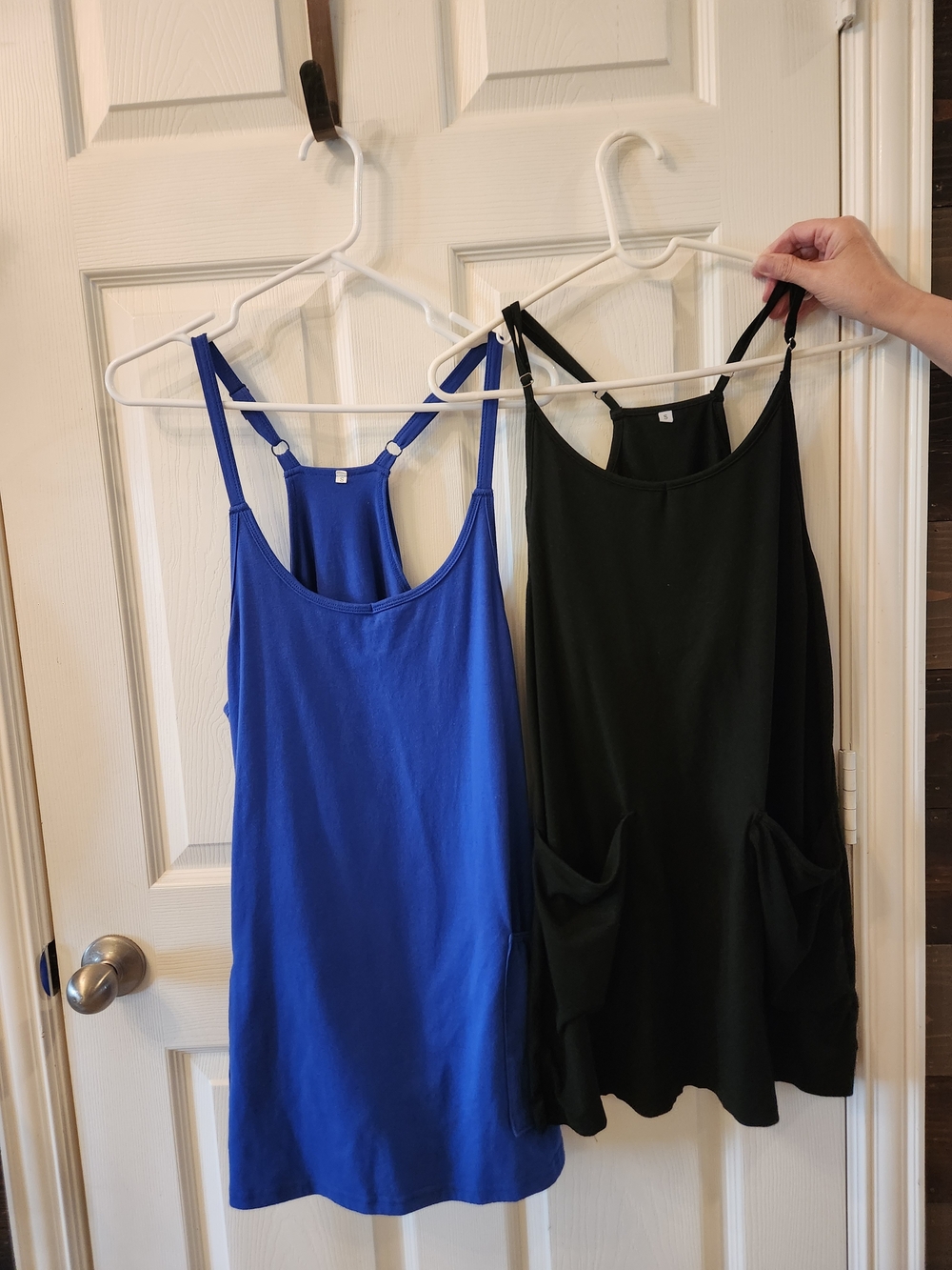 Set Of Two, Women’s Scoop Neck Cami Dress Tank/Tennis Dress,  Black and Blue